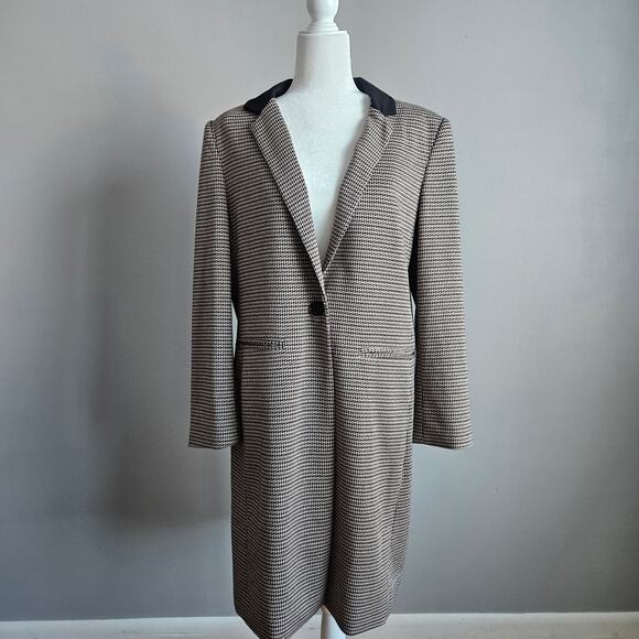 Vince Camuto Blazer Womens 16 Brown Houndstooth Preppy Longline Classic Academia - Picture 1 of 16